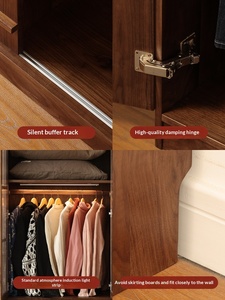 Armario con Puerta Corredera de Nogal Negro, Mueble de Dormitorio Nórdico Multifuncional de Madera Maciza, Armario de Almacenamiento de Ropa Personalizable - Product Image 4