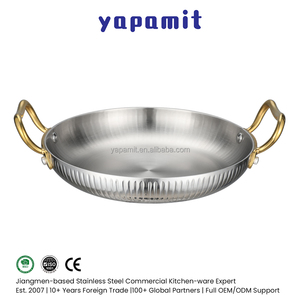 Plateau <span class=keywords><strong>de</strong></span> service rond en acier inoxydable 304 à trois couches côtelé, avec deux poignées, plusieurs tailles, plateau <span class=keywords><strong>de</strong></span> buffet pour la restauration, pour l'hôtellerie et la restauration - Product Image 1