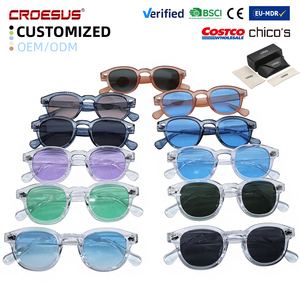 Listo para Enviar, Nuevo Modelo, Gafas de Sol Unisex Clásicas Vintage Retro, Color Caramelo, Montura Redonda Azul, Gafas de Sol con Logotipo Personalizado - Product Image 1