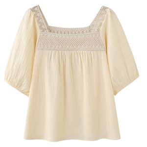 <span class=keywords><strong>Chemise</strong></span> ample à col carré ajouré en dentelle patchwork grande taille pour <span class=keywords><strong>femme</strong></span>, nouvelle <span class=keywords><strong>chemise</strong></span> en mousseline à <span class=keywords><strong>trois</strong></span> manches pour l'été - Product Image 6