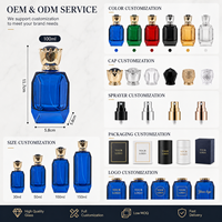 Flacon de parfum élégant en verre octogonal facetté bleu cobalt de 100 ml avec un capuchon en or luxueux pour cadeau