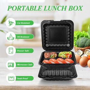 Barquettes alimentaires jetables en plastique MFPP à 3 compartiments, 9 x 9 pouces, blanches, avec logo personnalisé, vente en gros à prix réduit - Product Image 4