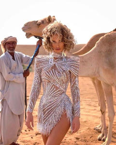 Gaun Koktail Seksi Ukuran Besar Berkualitas Tinggi untuk Malam Klub, Model Bodycon dengan Bordir Tangan dan Manik-Manik untuk Pakaian Malam - Product Image 2