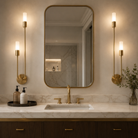 Applique Murale LED Nordique Moderne Minimaliste, Corps en Fer, Bande Dorée, Abat-jour Blanc Dimmable pour Chambre, Salon, Salle à Manger
