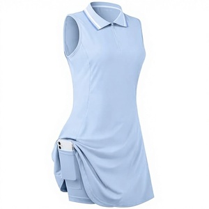 Chemise de golf sans manches pour femme, col polo, bleu clair, tricotée, respirante, décontractée, vêtement de sport - Product Image 3