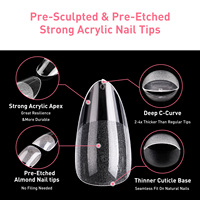 180 Pièces de Faux Ongles Amande Moyenne en PMMA Couverture Complète, Gel Souple Transparent Semi-Mat Boîte, Vente en Gros, 15 Tailles
