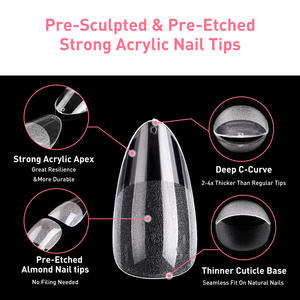 Caja con 180 Puntas de Uñas de Cobertura Completa PMMA, Almendra Mediana, Transparentes Semimate de Gel Suave, Venta al por Mayor, 15 Tamaños - Product Image 6