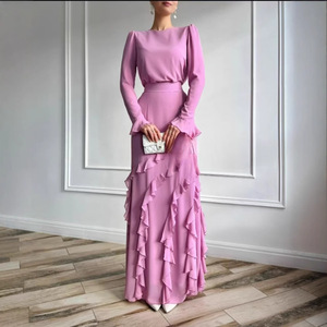 Ensemble deux pièces pour femme, robe longue unie à volants, coupe ajustée, tenue décontractée élégante pour le quotidien, idéal pour l'Europe et l'Amérique, tailles S-XXL - Product Image 1