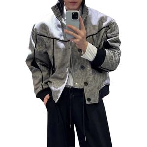 Service OEM en gros : Veste unisexe classique en daim pied-de-poule et laine, style vintage décontracté, patchwork déstructuré pour homme - Product Image 1