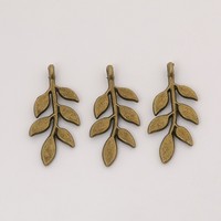 Six Leaf Sprig Charm Antique Silver Zinc Alloy Botanical Accent for Herbarium Journal Tassels