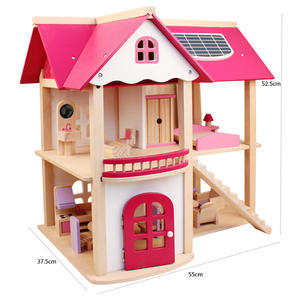 COMMIKI bricolage en bois <span class=keywords><strong>cabane</strong></span> rose maison de poupée grande villa enfants jouent chaque famille grande maison puzzle éducation précoce jouets en bois - Product Image 6