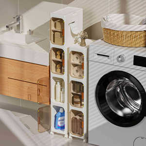 Plastic Storage Cabinet With Wheels For Bathroom Multi Functional Dustproof Organizer Rectangular Standing Type - Product Image 2