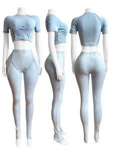 Conjunto de 2 Piezas para Mujer 2025: Top Corto de Punto Acanalado y Leggings, Estilo Y2K, Corte Ajustado, Conjunto Deportivo de Dos Piezas - Product Image 3