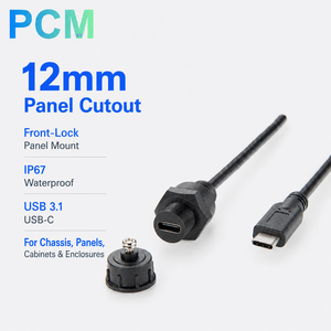 Câble d'extension USB 3.1 Type-C étanche IP67 à montage sur panneau, découpe 12 mm, femelle vers mâle, pour châssis industriels, armoires et extérieur - Product Image 2