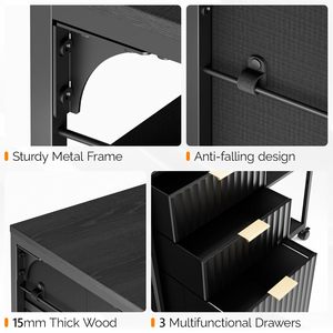 SENYU Modern Black 3 <b>Drawer</b> Mobile Filing Cabinet <b>with</b> Open <b>Shelves</b> for Home Office Storage - Product Image 6
