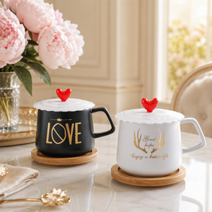 แก้วเซรามิก แก้วกาแฟพอร์ซเลน ดีไซน์คลาสสิก รับทำโลโก้ พร้อมจานรองแก้วไม้ ของขวัญส่งเสริมธุรกิจ ทนความร้อน เหมาะสำหรับสำนักงาน - Product Image 3