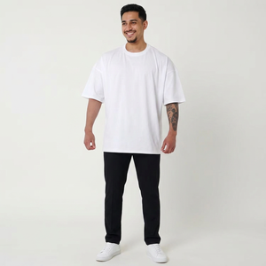 Custom Heavyweight Men's Jersey T-Shirt Over 100% Cotton Breathable Blank Plain <b>Mock</b> <b>Neck</b> Plus Size Oversized Garment Dyed - Product Image 1