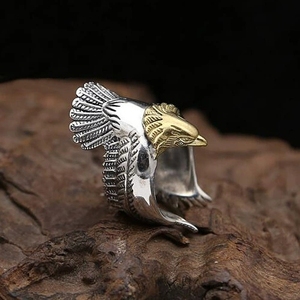 Bague ajustable en acier inoxydable massif plaqué argent antique avec motif aigle, pour homme et femme, cadeau de mariage et de fiançailles 2026 - Product Image 5