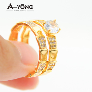 Ayong Nieuwe Post <span class=keywords><strong>18K</strong></span> Vergulde Meisjes Zirkoon Twin Ringen Twee Stuks Paar Ring Voor Bruiloft - Product Image 4