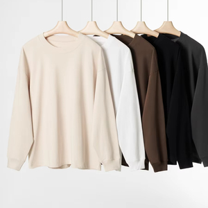 T-shirt à col rond pour homme en jersey anti-boulochage, 100% coton, 300g, coupe ample, couleur unie, manches longues, automne/hiver - Product Image 1