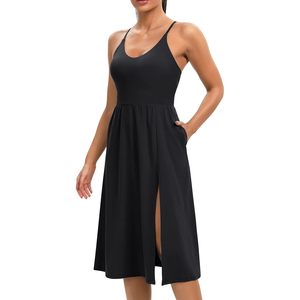 Robe de sport avec short et soutien-gorge intégrés, bretelles réglables, robe d'entraînement pour le tennis, le golf, robes midi pour femmes - Product Image 2
