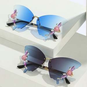 Gafas de Sol de Lujo con Pedrería Brillante para Fiesta, Modelo 2022, Montura Grande sin Aro, Estilo Mariposa, Ojo de Gato, para Mujer - Product Image 3
