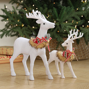 Figura de Reno blanco de estilo nórdico, decoración navideña elegante con campana de cinta para ambiente festivo - Product Image 2
