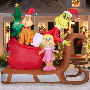 Airblown <strong>Inflatable</strong> Christmas Decor 9ft <strong>Grinch</strong> with Max and Cindy Lou on Sleigh for Outdoor Xmas Party - Product Image 1