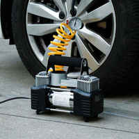 Compresseur d'air de voiture à double cylindre portable 12V gonfleur à 2 pneus robuste avec kit de boîte à outils en métal 150psi