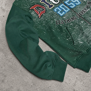 Sudadera con Capucha Verde Vintage con Letras Estilo Universitario para Hombre, 100% Algodón, Gruesa, 360 Gramos, Forro Polar, Cierre Completo, Logotipo Personalizado en Relieve - Product Image 5
