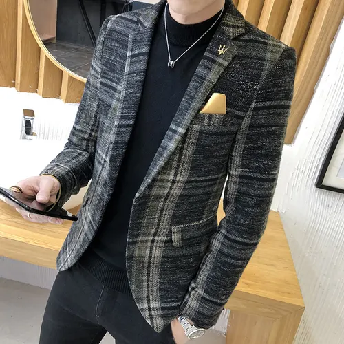 M-4XL Men's Blazer Slim Design Korean Style Elegant Men's Blazer Comfortable Quality Masculino Button Wedding Casual Men Jacket