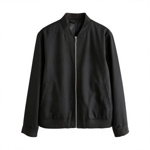 Chaqueta Bomber Negra para Hombre, Color Sólido, Cierre de Cremallera, Estilo Casual, Corte Regular, Material de Poliéster, Prenda de Invierno, Transpirable por Delante - Product Image 1