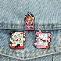 Broche en émail amusante et mignonne, motif dessin animé pour les amoureux des livres, Kindle, rose, badge métallique pour sacs à dos