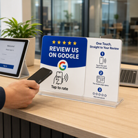 Carte NFC OEM Google pour avis d'hôtel, commande tactile, mini-programme, support carré en acrylique à poser sur table, 1k 100x100mm, fabriqué à HK