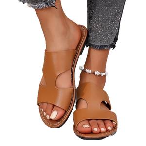 Sandálias Femininas de Verão Tendência da Moda Tamanho Grande Sola de Borracha ao Ar Livre Chinelos Planos de Cor Sólida Casual com Bico Redondo - Product Image 5