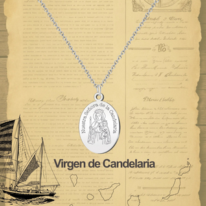Collier religieux Vierge de Candelaria en acier inoxydable doré avec chaîne à maillons et pendentifs et breloques fins - Product Image 6
