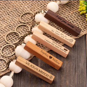 Creative Rectangular Beech Wood Keychain Wooden Key Ring Personalized Key Tag Pendant Decoration