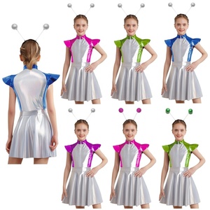 Ensemble de costumes d'extraterrestres pour filles de 6 à 16 ans, robe trapèze, costume mignon pour les fêtes cosplay, spectacles sur scène, danse de salon et danse latine - Product Image 1