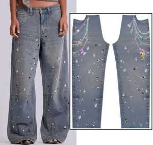 <span class=keywords><strong>Jeans</strong></span> <span class=keywords><strong>Cargo</strong></span> de Pierna Ancha con Efecto Gráfico de Diamantes de Imitación, Lavado, con Estampado Digital Completo en Tela Vaquera Blanca de Diseño Original para Hombre - Product Image 3