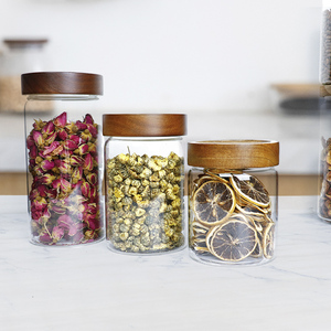 Frasco de Almacenamiento Hermético de Vidrio de Borosilicato de Alta Calidad con Tapa de Madera de Canela, Recipiente de Cocina <span class=keywords><strong>para</strong></span> Granos y Otros Productos Secos - Product Image 1