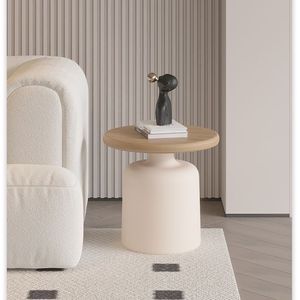 Mesa de Centro Redonda de Madera Maciza Clásica Moderna y Duradera, Mesa Auxiliar de <span class=keywords><strong>Metal</strong></span> de Lujo para Sala de Estar - Product Image 3