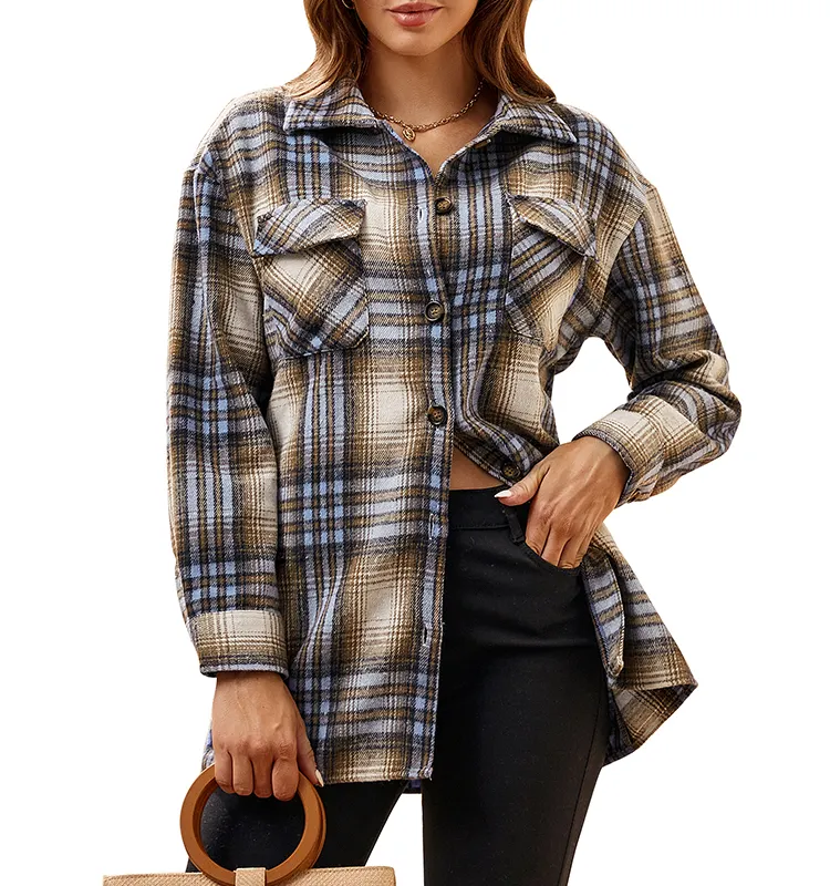 OEM/ODM camisas de mujer 2023 autumn and winter popular women's thickened warm plaid long-sleeved women's flannel shirt