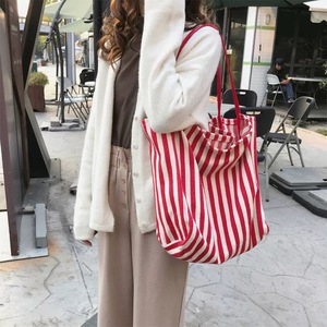 Sac à bandoulière rayé vintage grande capacité style coréen, sac fourre-tout en toile chic et minimaliste, sac en toile streetwear tendance en gros - Product Image 4
