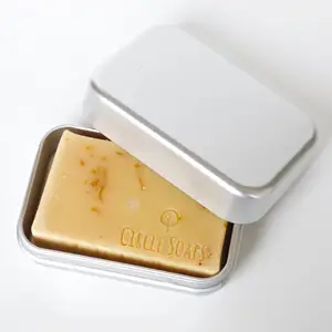 Custom Embossed Rectangle Aluminium Soap Travel Tin Case Shaving Soap Bar Tin With Drainer