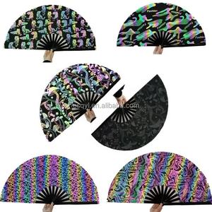 New Arrival 13 Inch Large Promotional Gift Portable <b>Folding</b> Colored Light up Reflective Loud Bamboo <b>Hand</b> <b>Fan</b> for Dance Part - Product Image 5