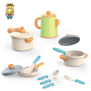 Ensemble de cuisine pour enfants en paille de blé écologique, comprenant une bouilloire haute et des ustensiles de cuisson, jouets d'imitation, 14 pièces - Product Image 1
