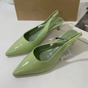 Patent Leather Women Sexy Stiletto Pumps Summer New Arrival Back-Strap Sandals, Pointed-Toe Women's <b>Work</b> <b>Shoes</b> - Product Image 2
