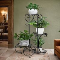 Support d'angle pour pots de fleurs en métal noir à 4 couches pour pots et jardinières Application domestique