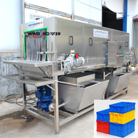 Tunneltype plastic kratwas- en sterilisatiemachine, koudeketencirculatie kratreiniger met hogedruksproeisysteem