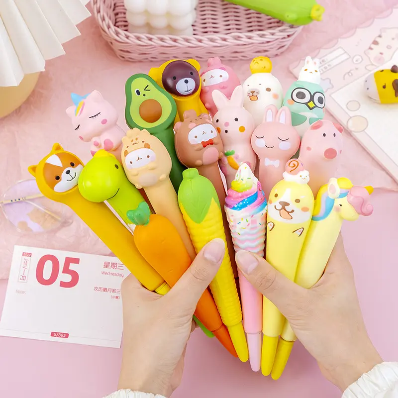 Cute cartoon decompression pen 0.5 mm neutral students learning stationery squeezed vacuum pen black neutral pen